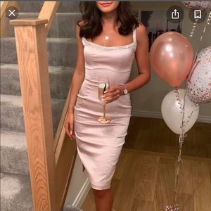 House of CB Camilla Pink Satin Dress with Hand Sewn Crystals